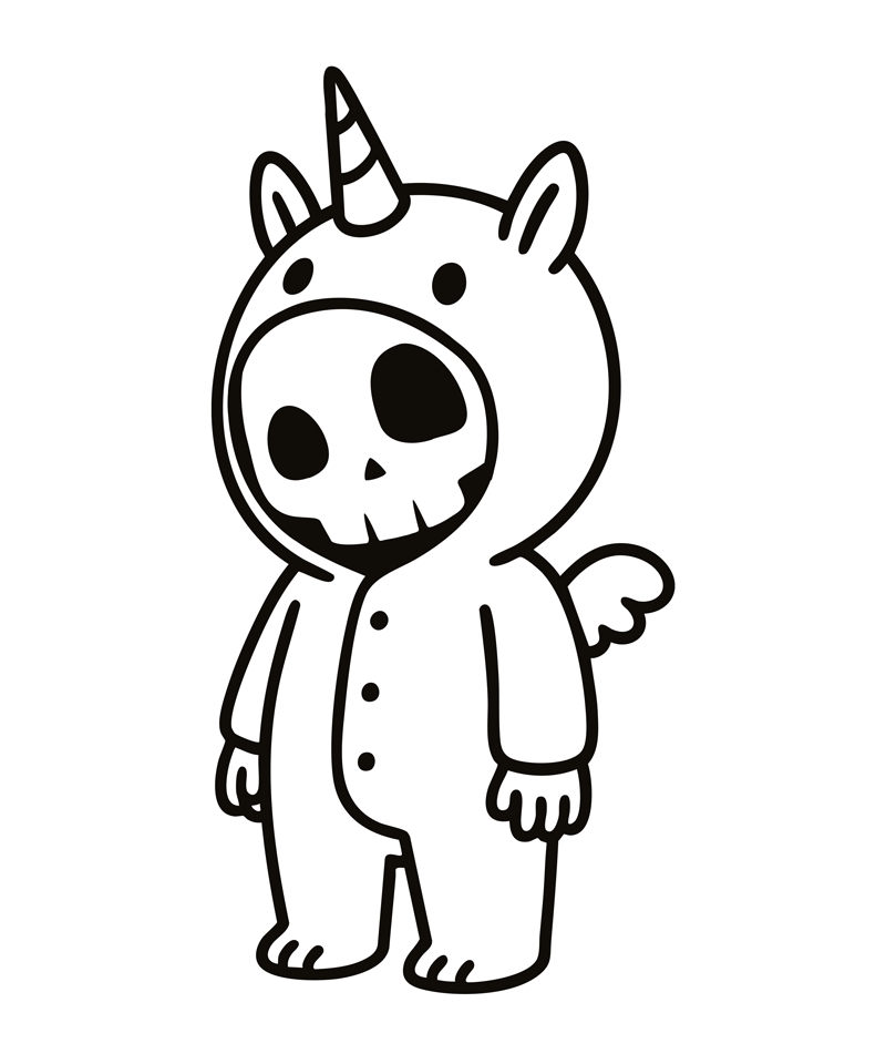 Boneman Skull Unicorn T-shirt - Wit