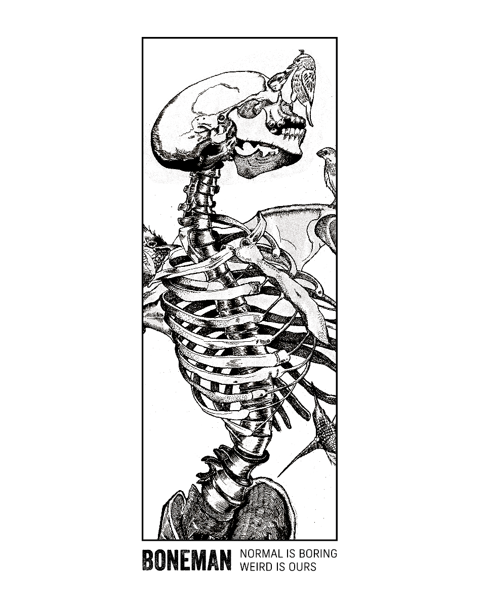 Boneman Skull and birds Hoodie Grijs met borstlogo