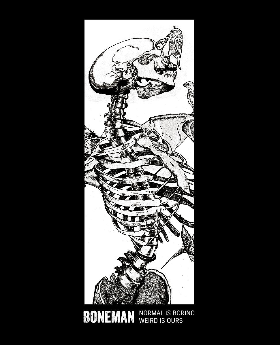 Boneman Skull and birds Hoodie Zwart met borstlogo