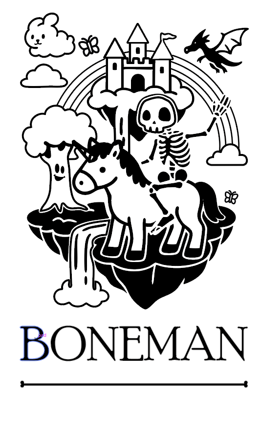 Boneman Skull Unicorn T-shirt - Wit