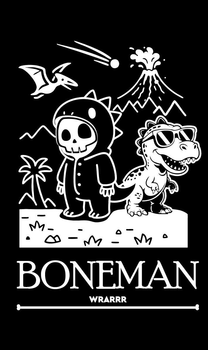 Boneman Skull Dino T-shirt - Zwart