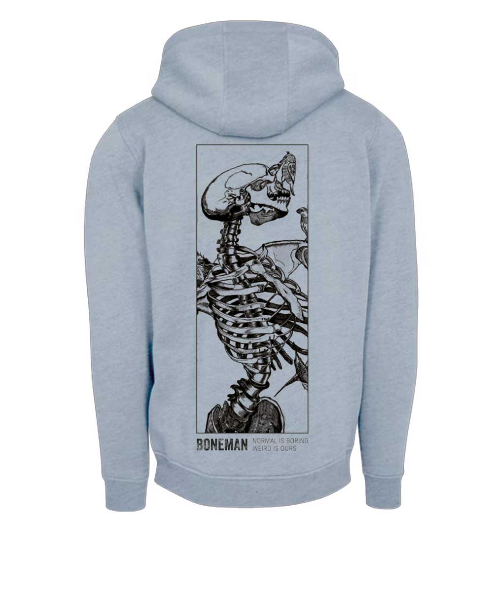 Boneman Skull and birds Hoodie Grijs met borstlogo