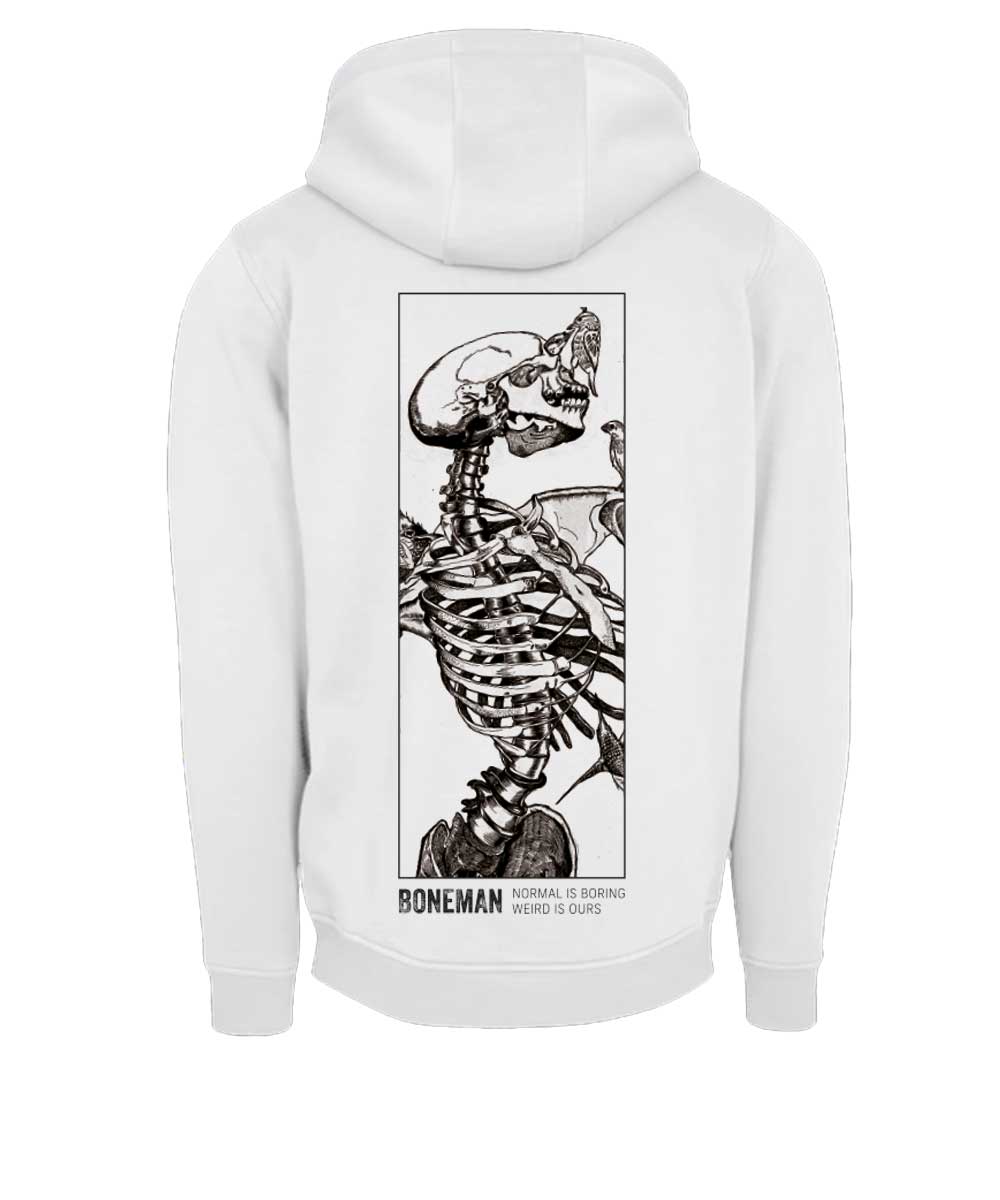 Boneman Skull and birds Hoodie Wit met borstlogo