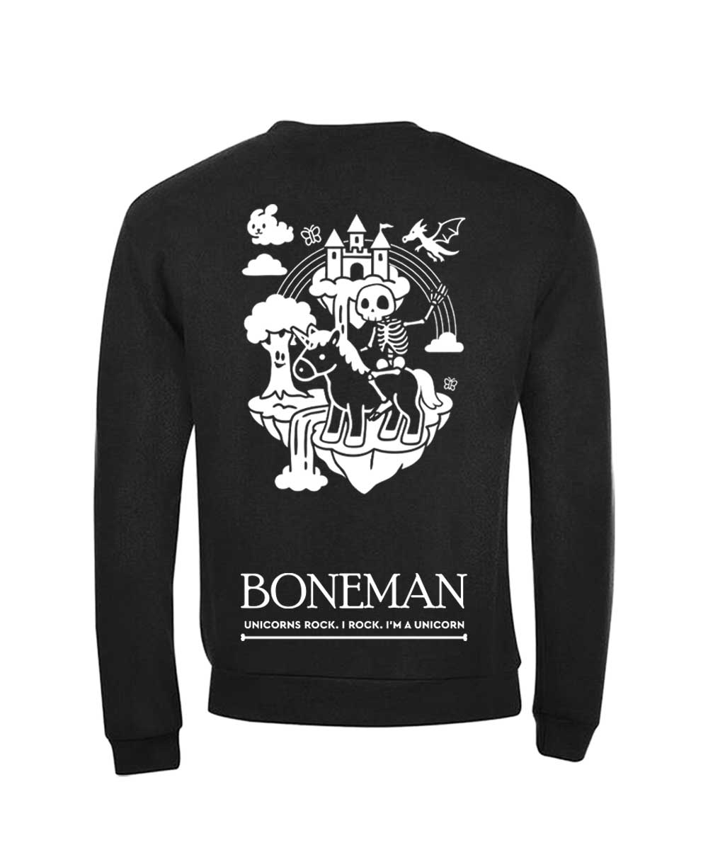 Boneman Skull Unicorn Sweater - Zwart