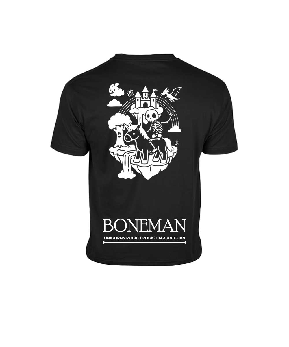 Boneman Skull Unicorn T-shirt - Zwart
